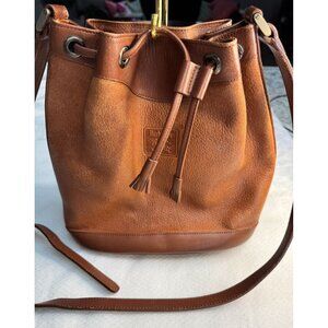 BURBERRYS Brown Leather Drawstring Bucket Bag COA Nova Check Haystack Lining VTG